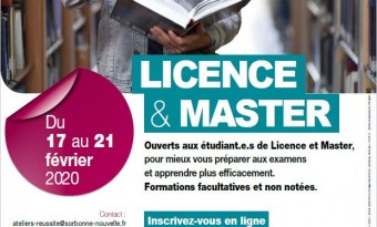 Affiche des ateliers "Reussir en licence" - Paris 3 fevrier 2020