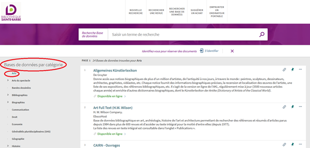 menu Base de donnees par categorie site BSB 2022