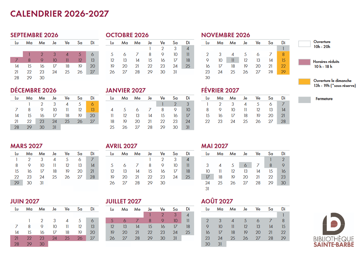 Calendrier 26 2027 dimanches hiver